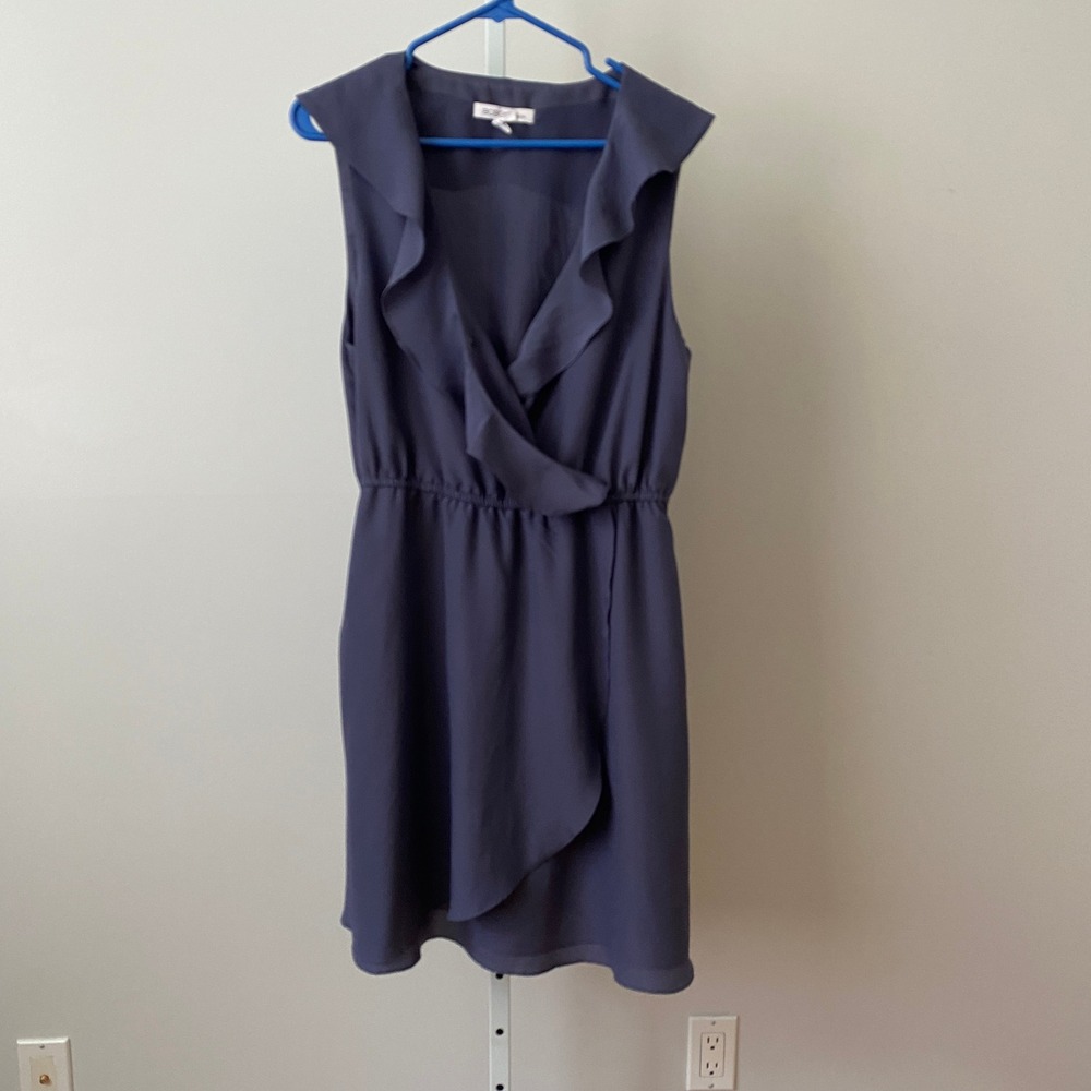 BCBGeneration L Cottage‎ Blue Dress Ruffle Faux Wrap Mini Feminine Romantic